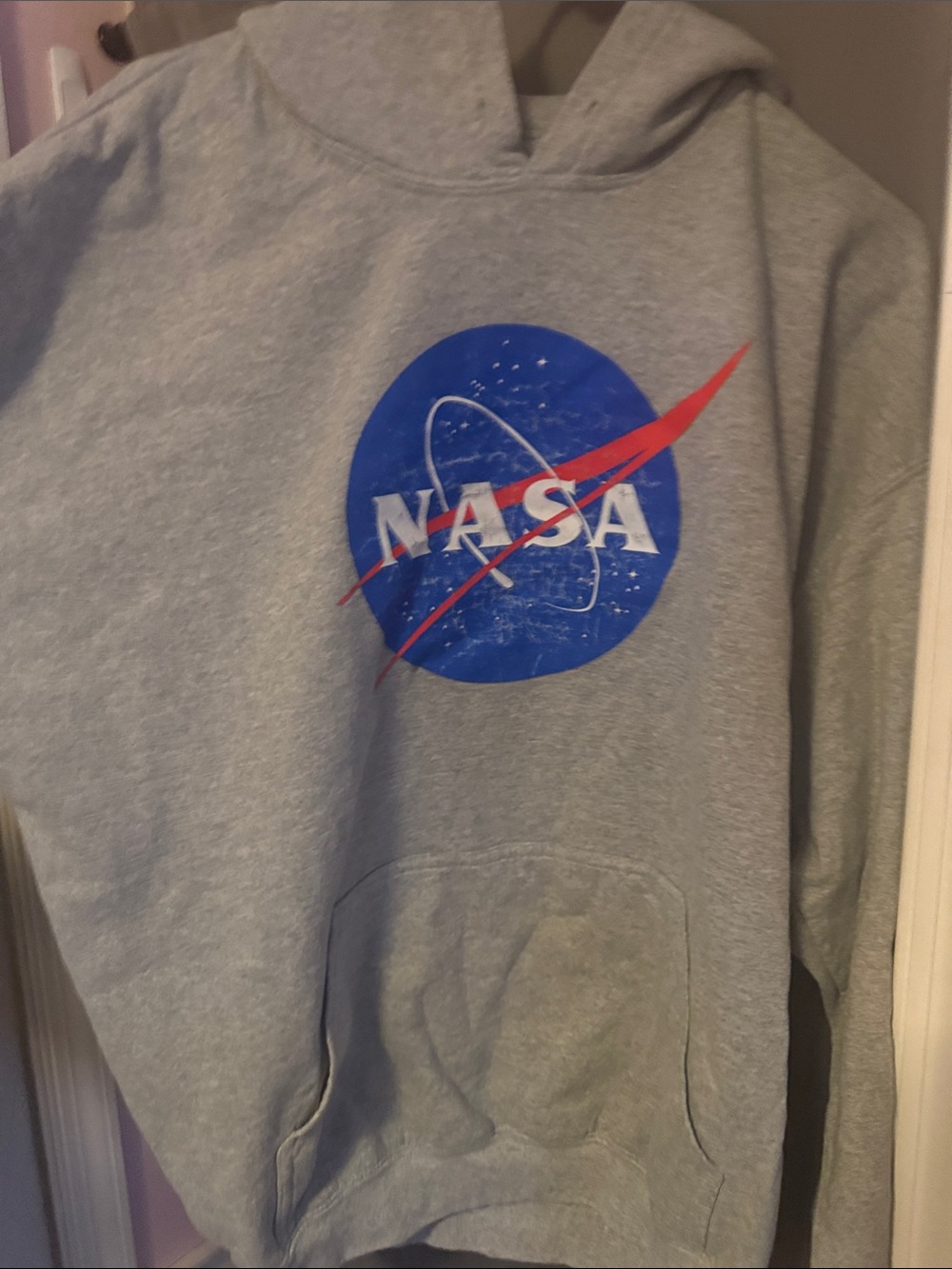 Gildan Gray Crewneck Sweatshirt with Blue & Red NASA Logo